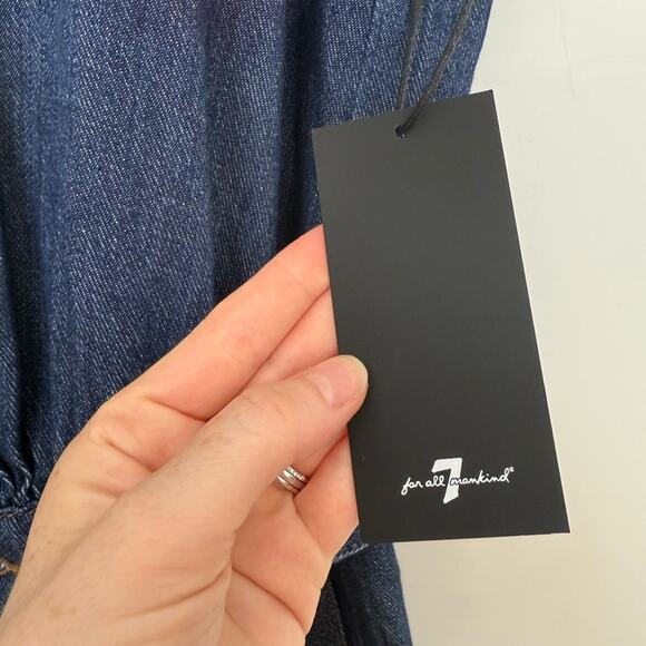 NWT 7 for All Mankind Weightless Point Collar Denim Pleated Wide Leg Jumpsuit - Picture 6 of 8